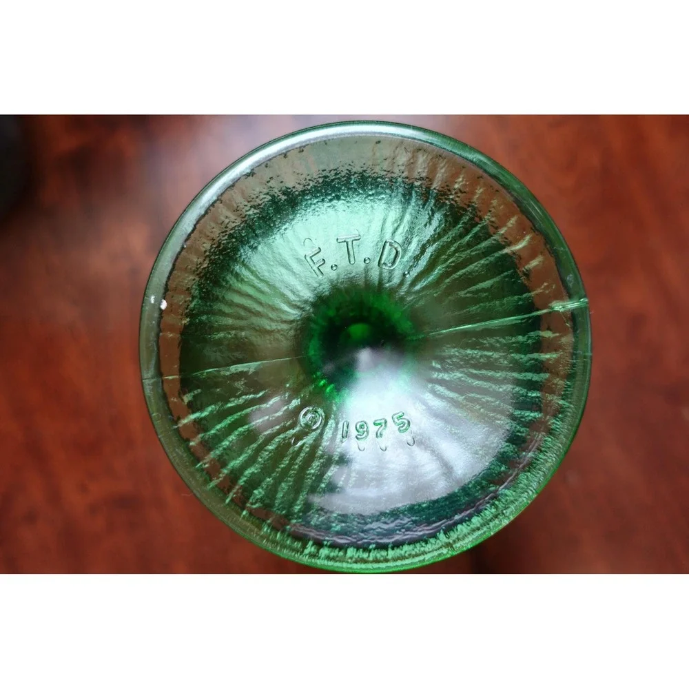 Vintage F.T.D‎ 1975 green oak leaf art glass pedestal bowl/compote